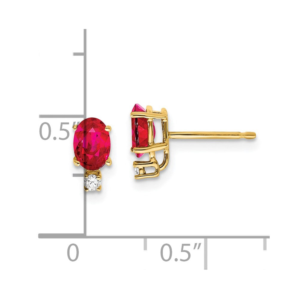 14k Yellow Gold 6x4mm Oval Ruby VS Real Diamond Earrings