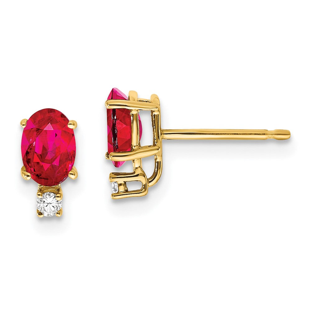 14k Yellow Gold 6x4mm Oval Ruby & AAA Real Diamond Earrings