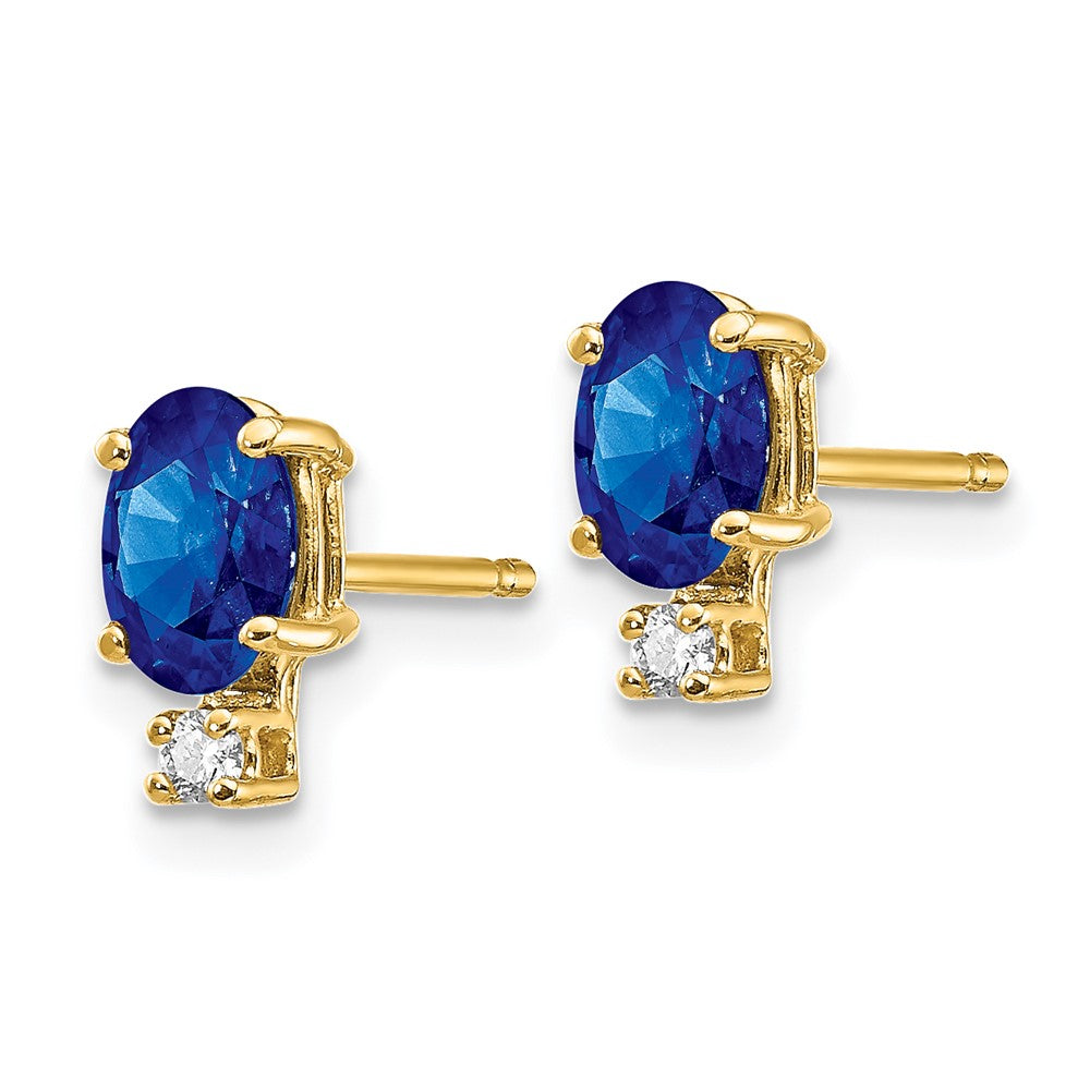 14k Yellow Gold Sapphire Real Diamond Post Earrings