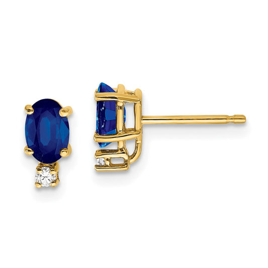 14k Yellow Gold Sapphire Real Diamond Post Earrings