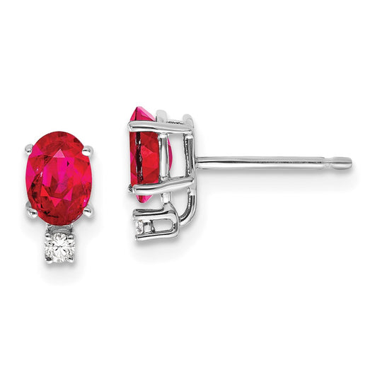 14k White Gold 6x4mm Oval Ruby VS Real Diamond Earrings