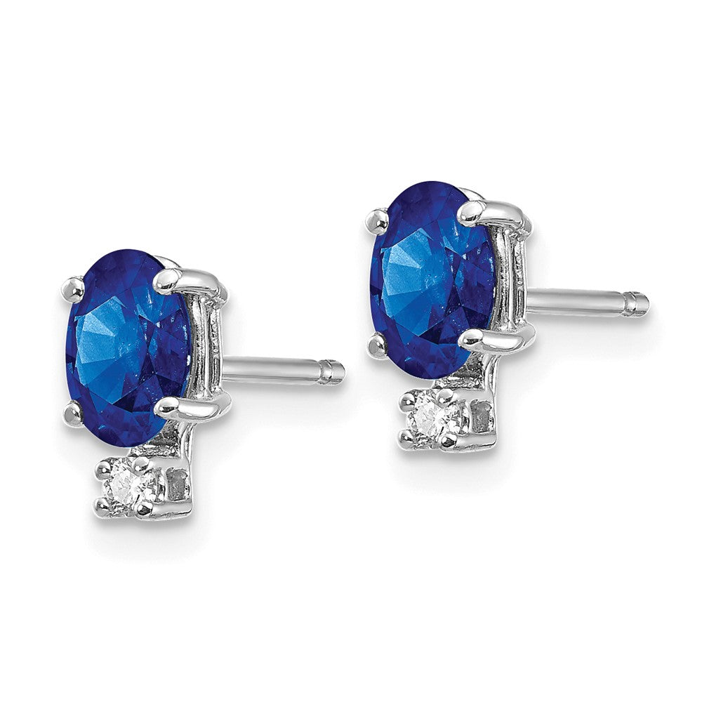 14k White Gold 6x4mm Oval Sapphire AA Real Diamond Earrings