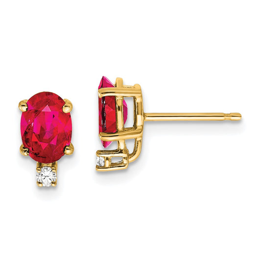 14k Yellow Gold Ruby Real Diamond Post Earrings