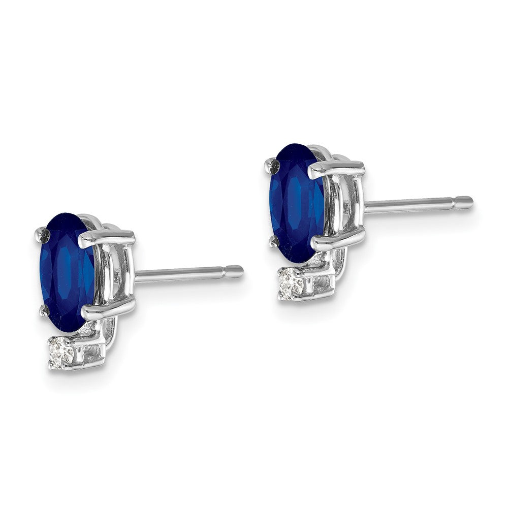 14k White Gold 7x5mm Oval Sapphire VS Real Diamond Earrings