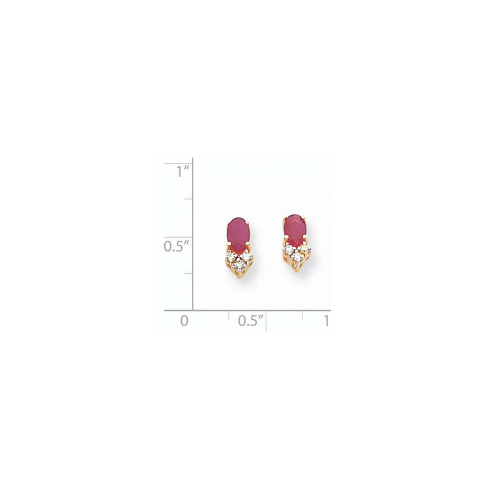 14k Yellow Gold 6x4mm Oval Ruby & AAA Real Diamond Earrings