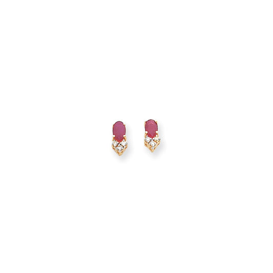 14k Yellow Gold 6x4mm Oval Ruby & AAA Real Diamond Earrings