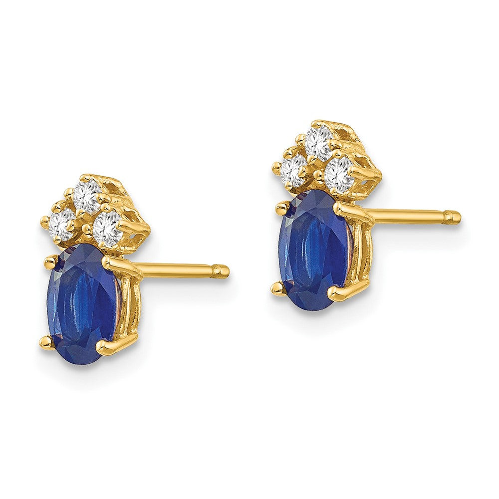 14k Yellow Gold Sapphire Real Diamond Post Earrings