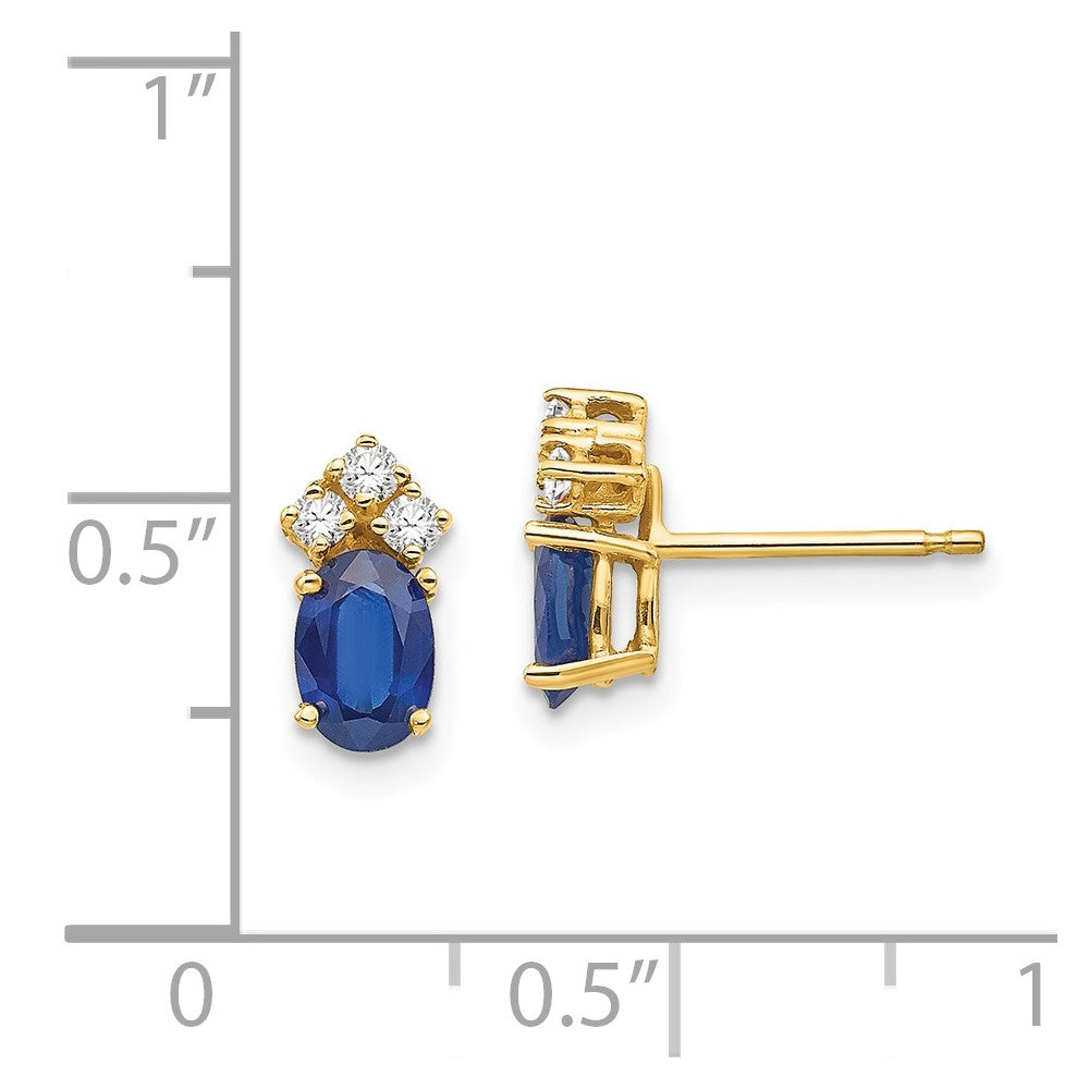 14k Yellow Gold Sapphire Real Diamond Post Earrings