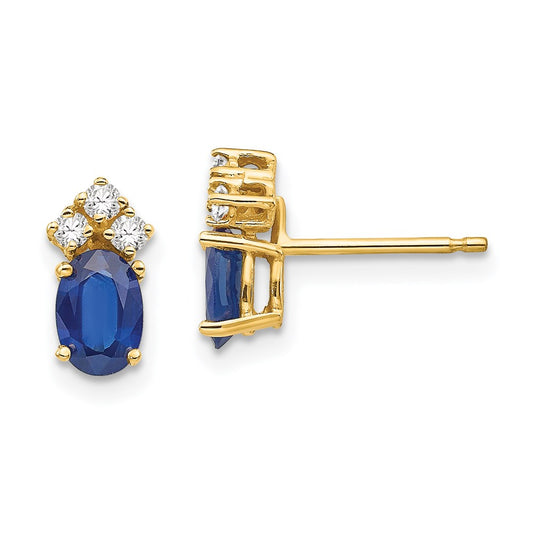 14k Yellow Gold Sapphire Real Diamond Post Earrings