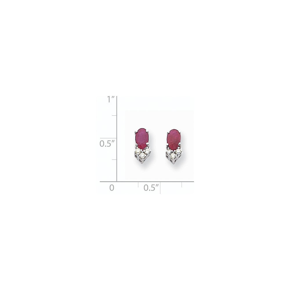 14k White Gold 6x4mm Oval Ruby VS Real Diamond Earrings