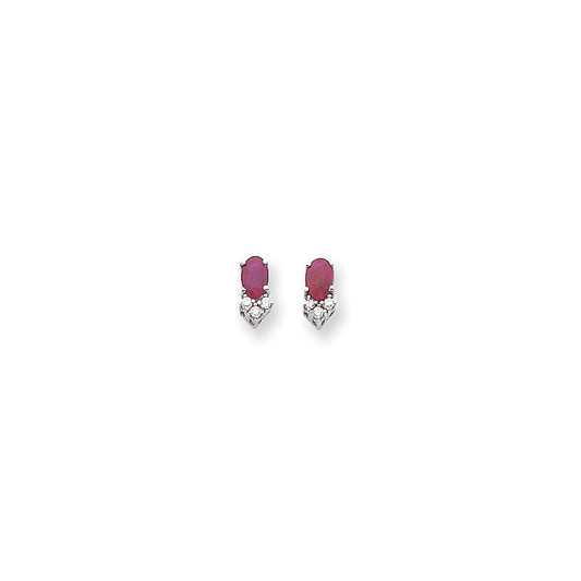 14k White Gold 6x4mm Oval Ruby & AAA Real Diamond Earrings