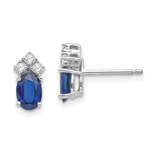 14k White Gold 6x4mm Oval Sapphire & AAA Real Diamond Earrings