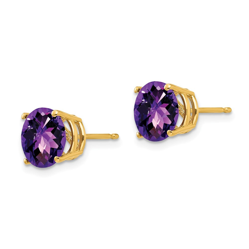 14k Yellow Gold 8mm Amethyst Checker Post Earrings