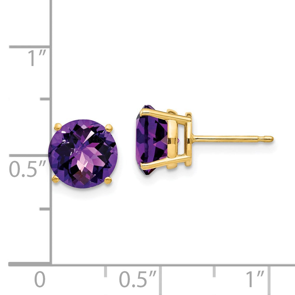 14k Yellow Gold 8mm Amethyst Checker Post Earrings