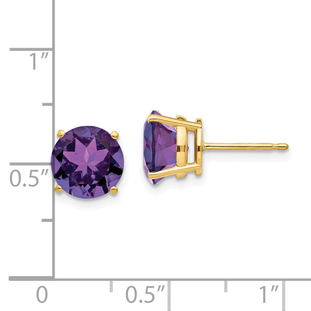 14k Yellow Gold 8mm Amethyst Post Earrings