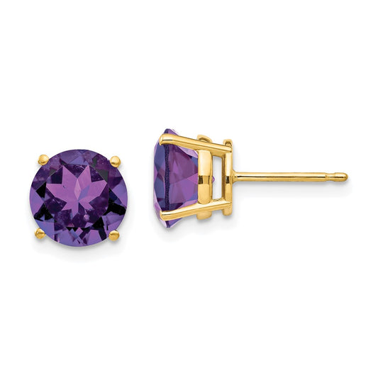 14k Yellow Gold 8mm Amethyst Post Earrings