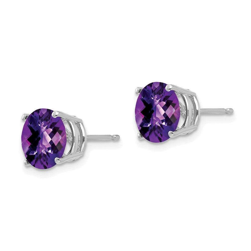 14k White Gold 8mm Amethyst Checker Earrings