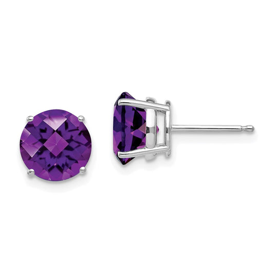 14k White Gold 8mm Amethyst Checker Earrings