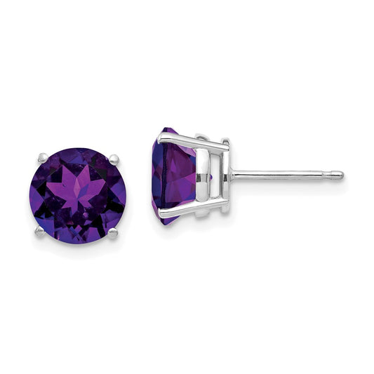 14k White Gold 8mm Amethyst Earrings