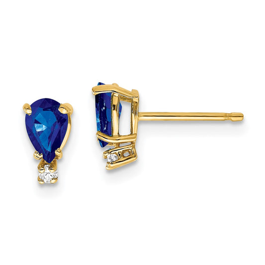 14k Yellow Gold Sapphire Real Diamond Earrings