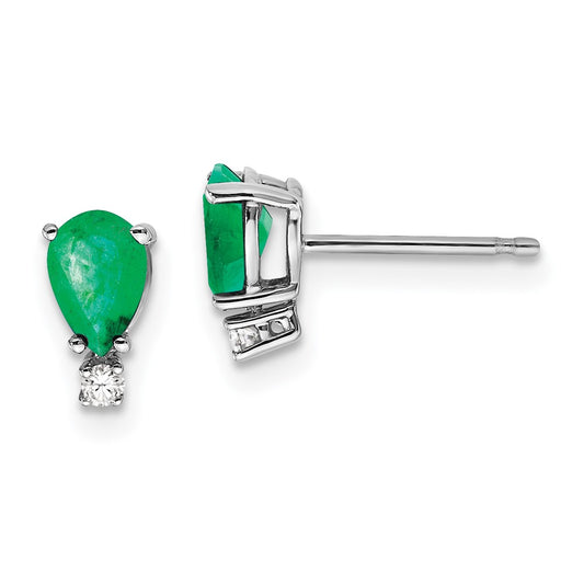 14k White Gold 6x4mm Pear Emerald VS Real Diamond Earrings