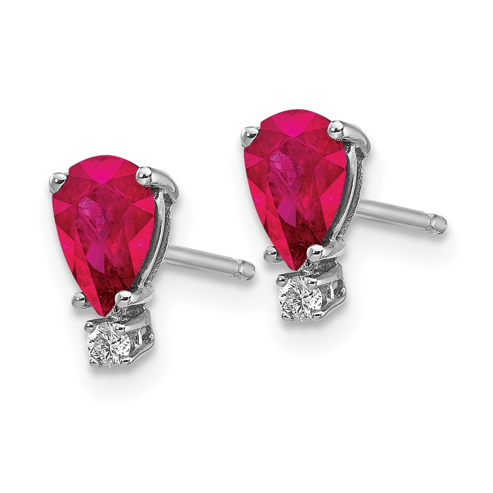 14k White Gold 6x4mm Pear Ruby & AAA Real Diamond Earrings