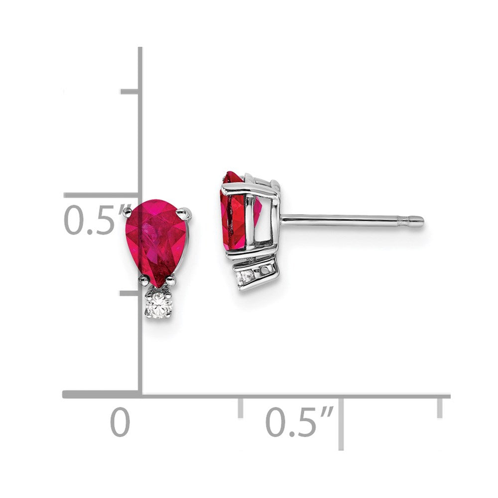 14k White Gold 6x4mm Pear Ruby & AAA Real Diamond Earrings