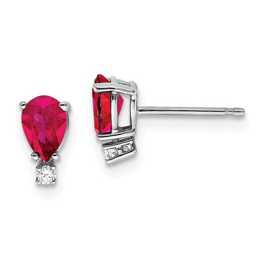 14k White Gold Ruby Real Diamond Post Earrings