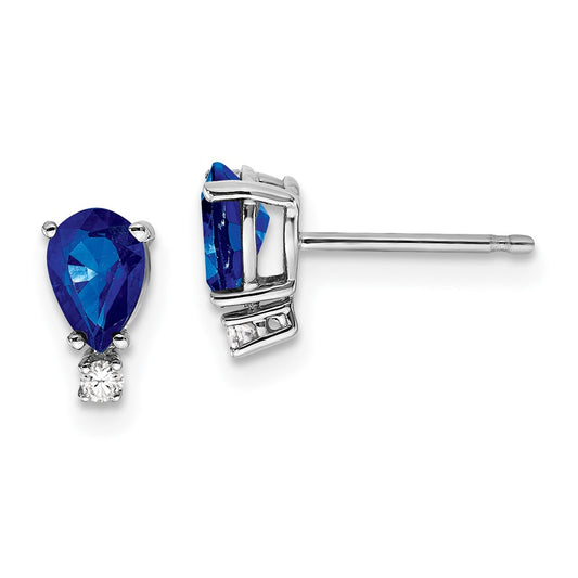 14k White Gold 6x4mm Pear Sapphire VS Real Diamond Earrings