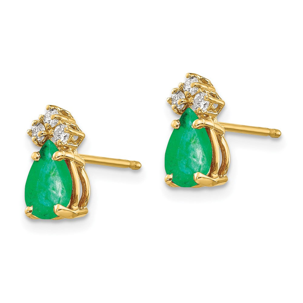 14k Yellow Gold 7x5mm Pear Emerald A Real Diamond Earrings