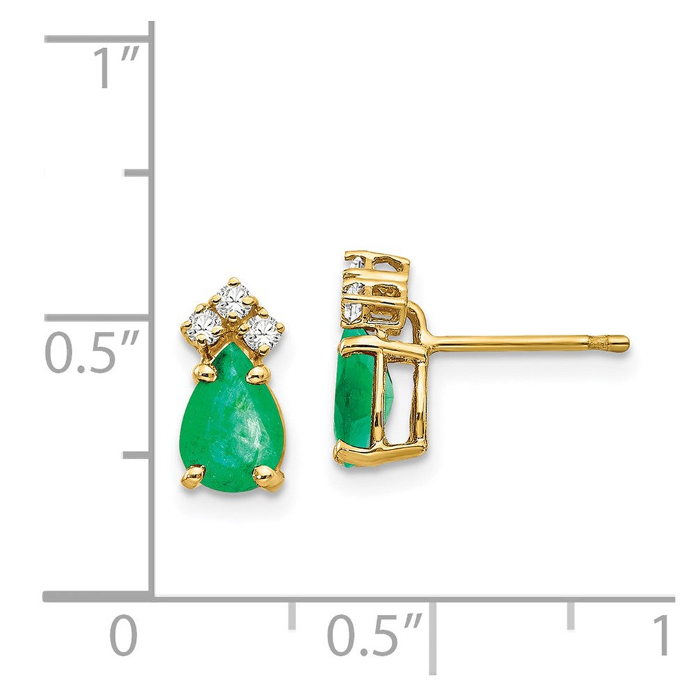 14k Yellow Gold 7x5mm Pear Emerald A Real Diamond Earrings