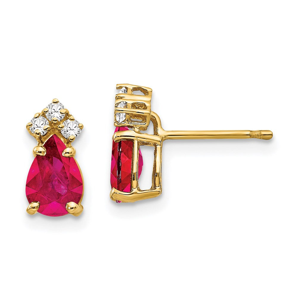 14k Yellow Gold 7x5mm Pear Ruby A Real Diamond Earrings