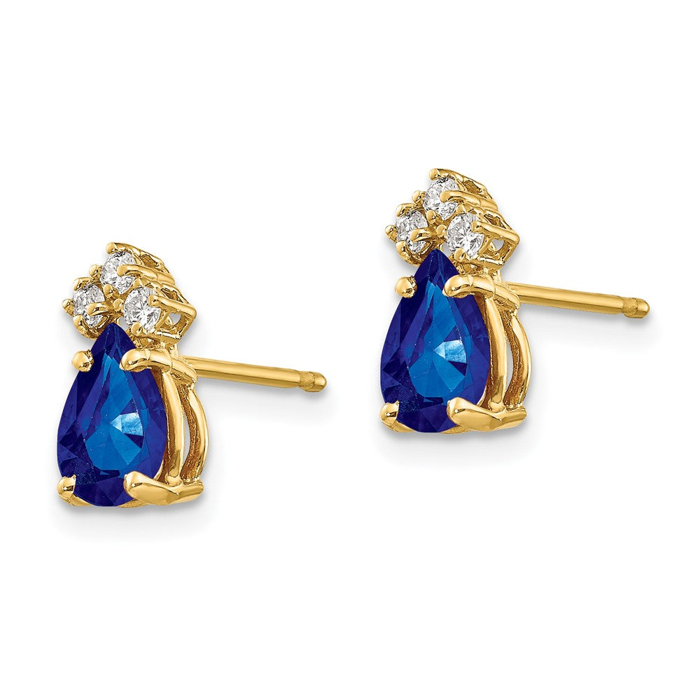 14k Yellow Gold 7x5mm Pear Sapphire & AAA Real Diamond Earrings