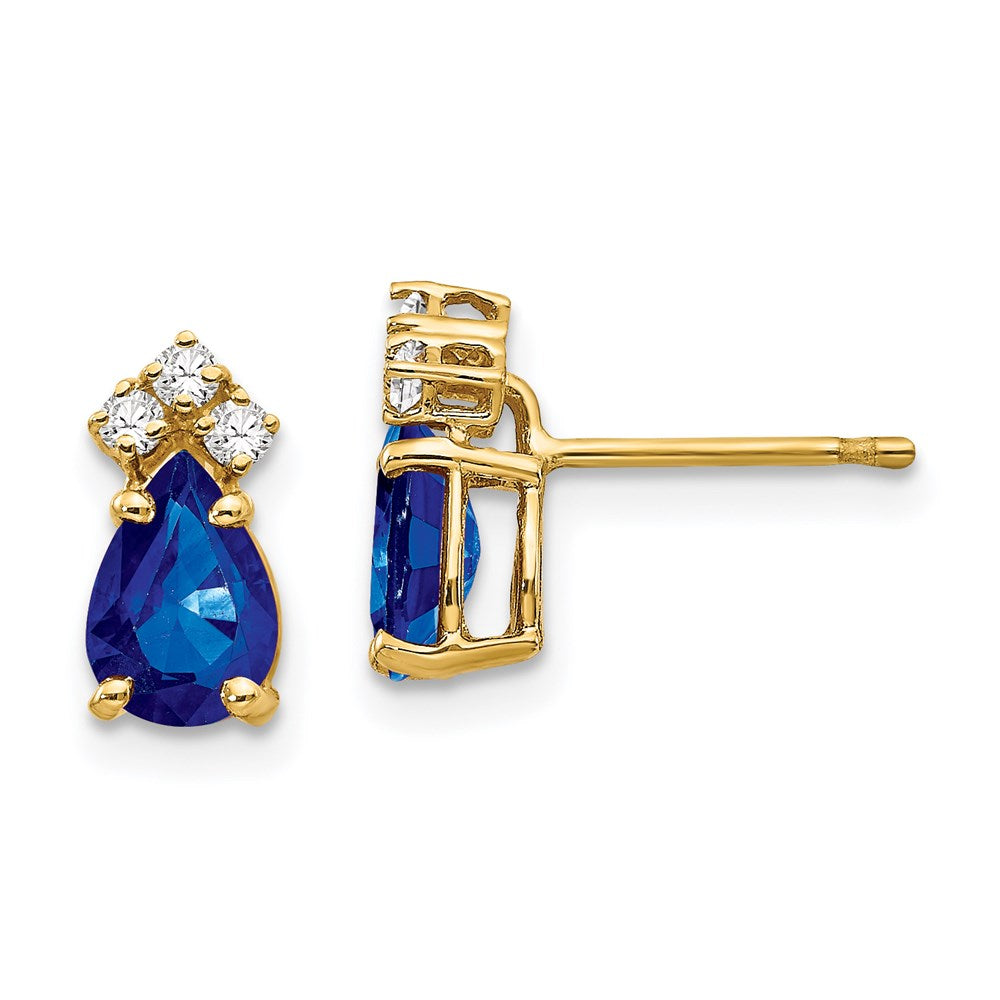 14k Yellow Gold 7x5mm Pear Sapphire VS Real Diamond Earrings