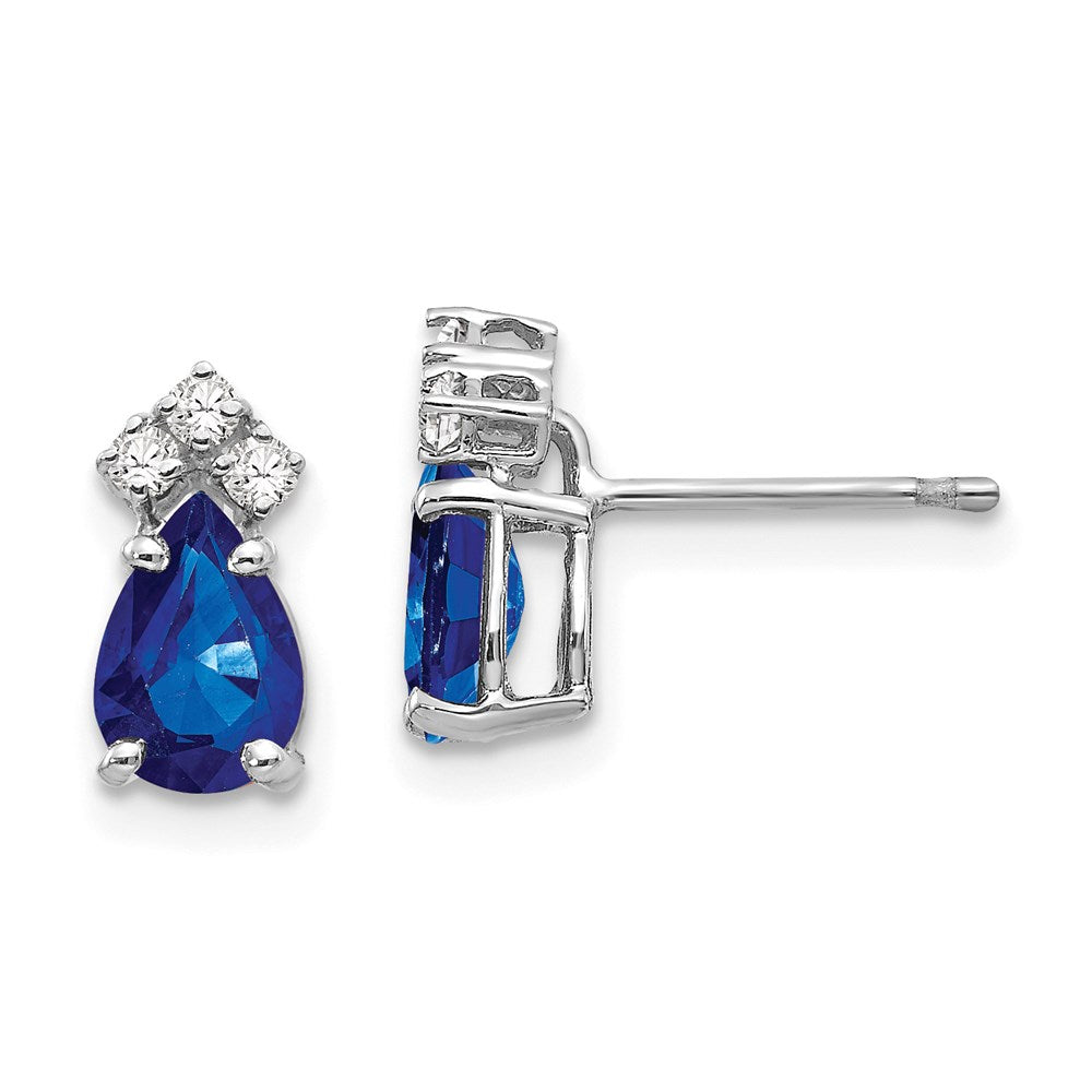 14k White Gold 7x5mm Pear Sapphire & AAA Real Diamond Earrings