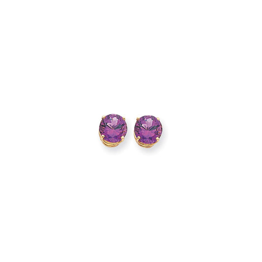 14k Yellow Gold 9mm Amethyst Checker Earrings