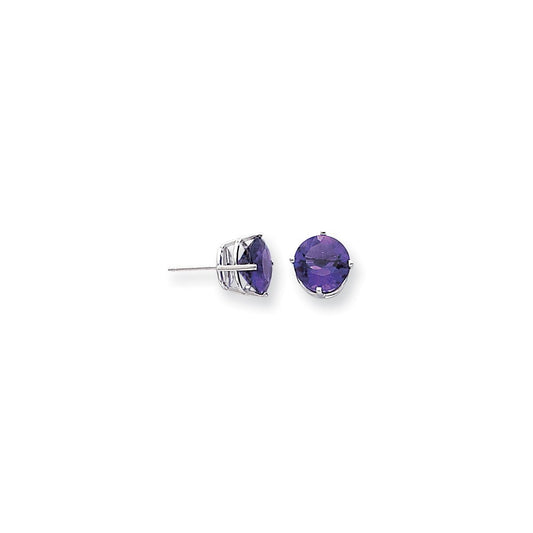 14k White Gold 9mm Amethyst Checker Earrings