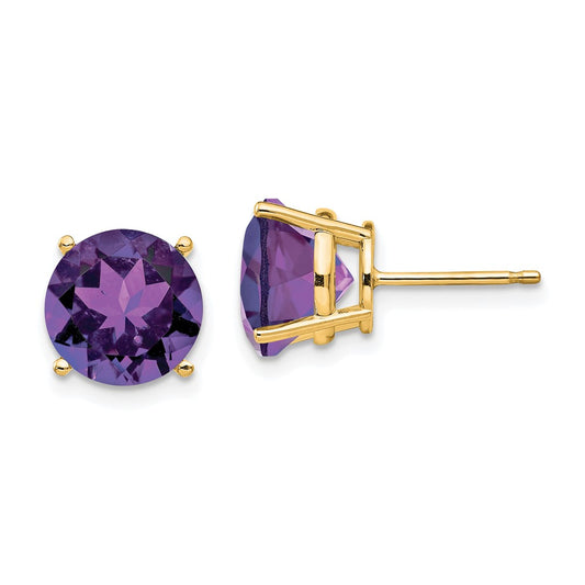 14k Yellow Gold 10mm Amethyst Earrings