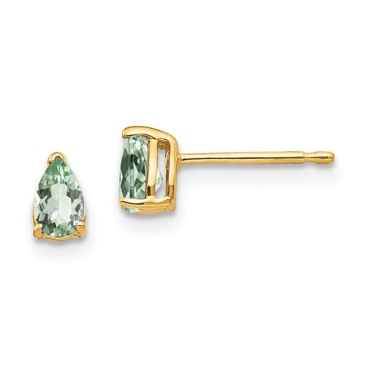 14k Yellow Gold 5x3 Pear Green Quartz Earrings