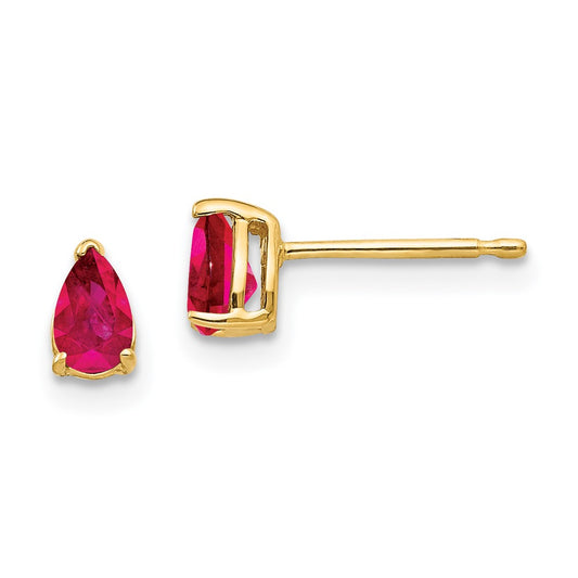 14k Yellow Gold 5x3mm Pear Ruby Earrings