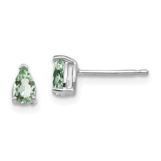 14k White Gold 5x3 Pear Green Quartz Earrings