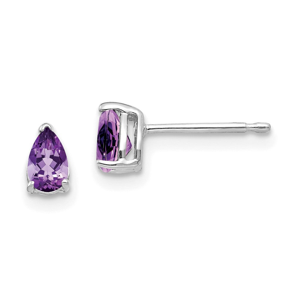 14k White Gold 5x3mm Pear Amethyst Earrings