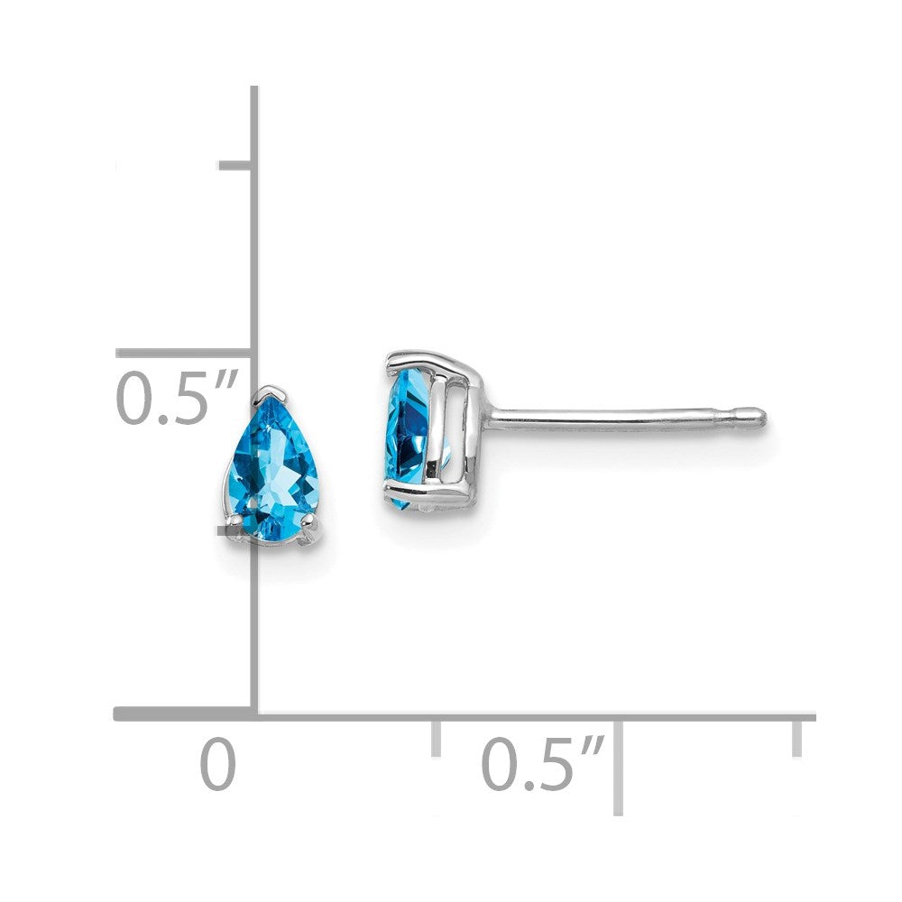 14k White Gold 5x3mm Pear Blue Topaz Earrings