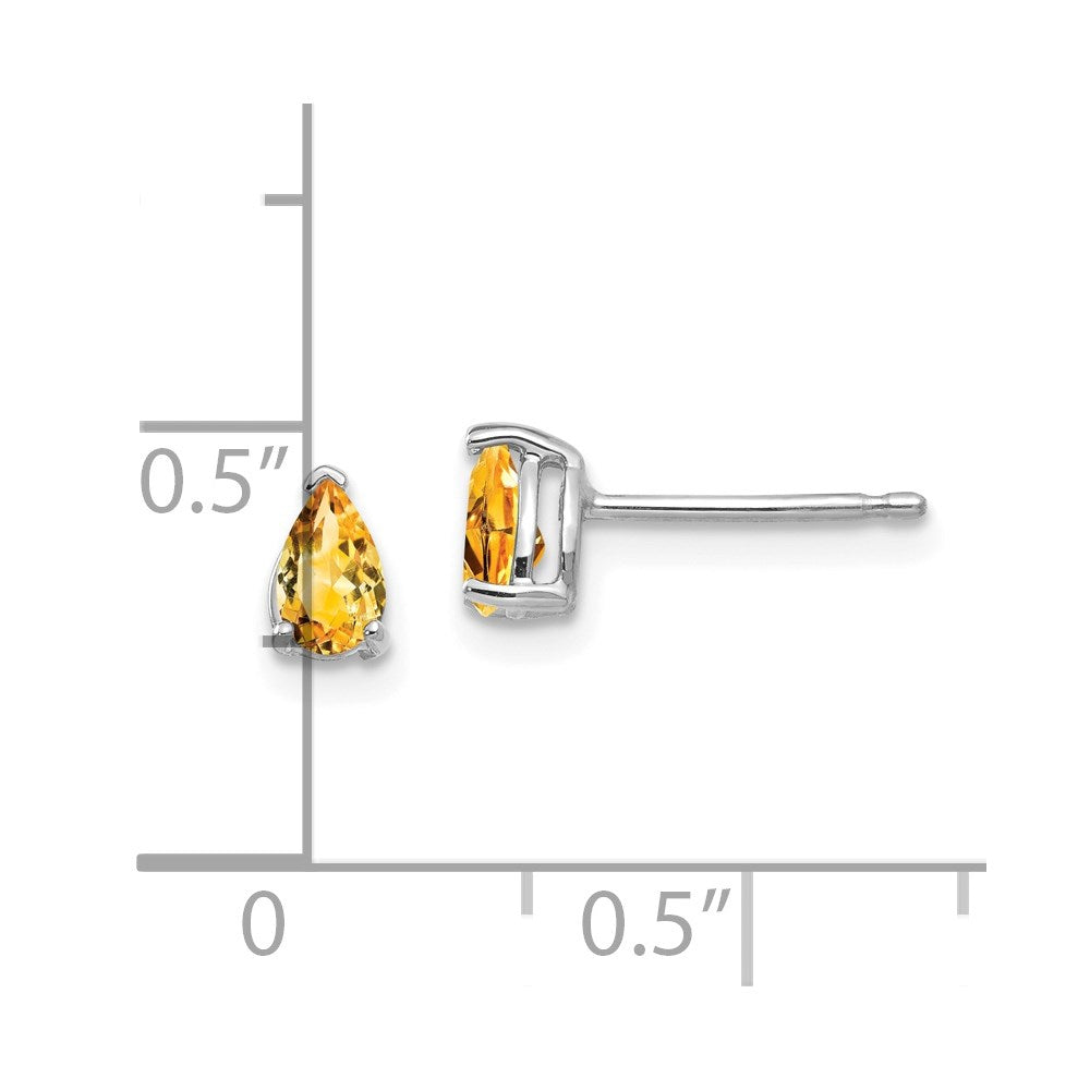 14k White Gold Citrine Pear Stud Earrings