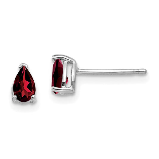 14k White Gold 5x3mm Pear Garnet Earrings