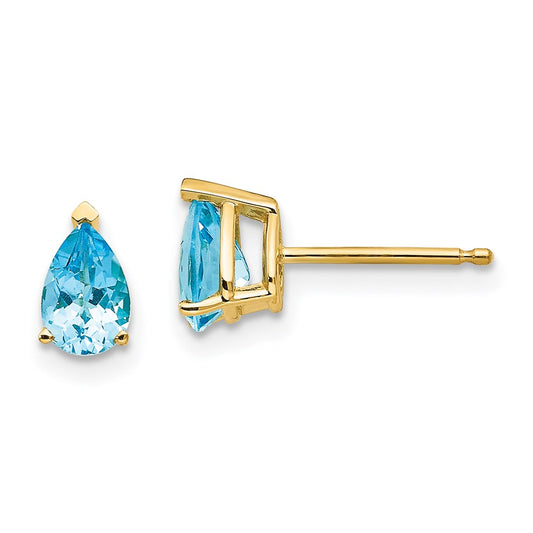 14k Yellow Gold 6x4mm Pear Blue Topaz Earrings