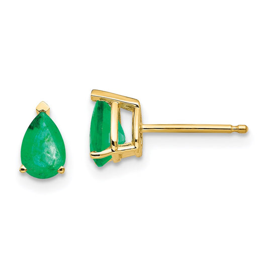 14k Yellow Gold 6x4mm Pear Emerald Earrings