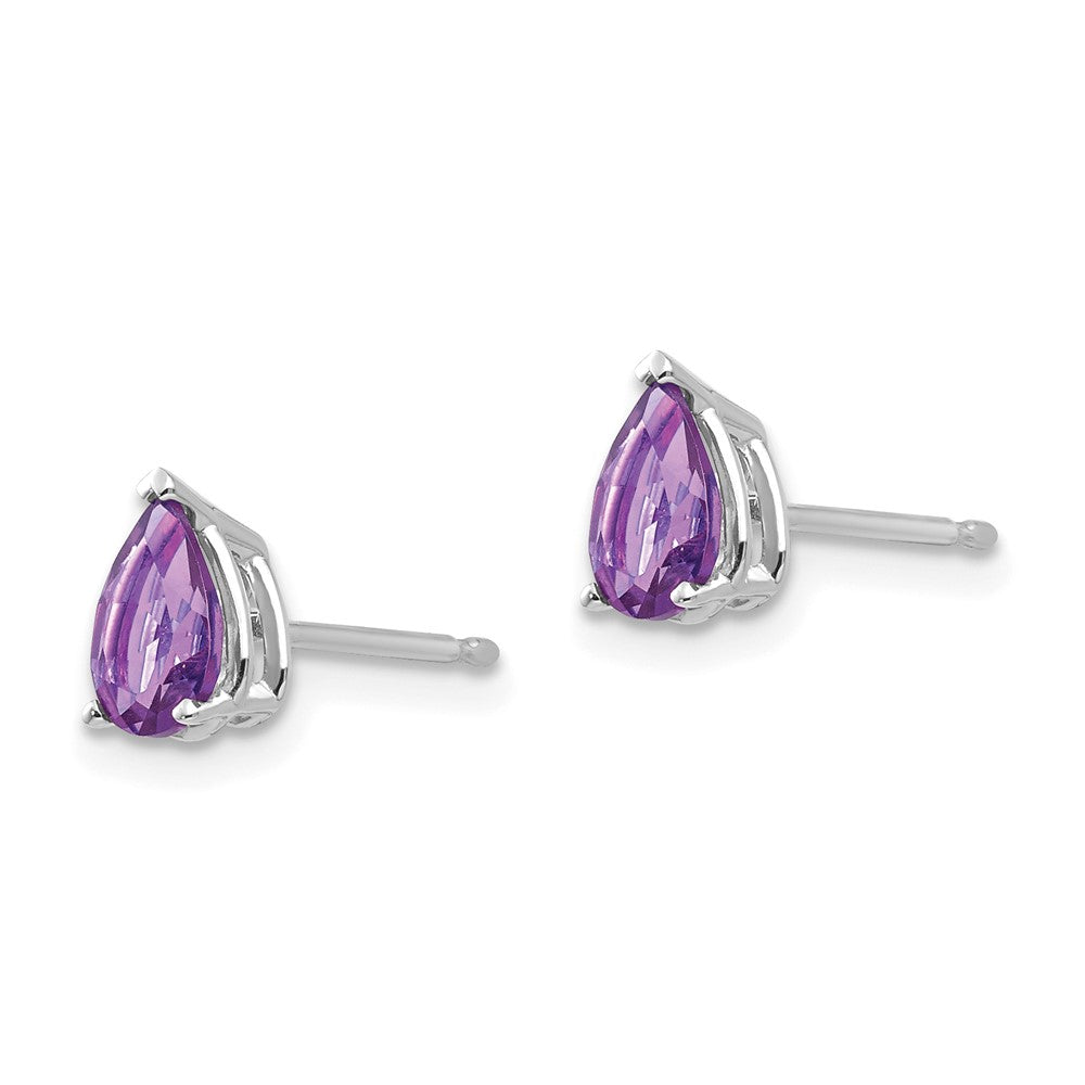 14k White Gold 6x4mm Pear Amethyst Earrings