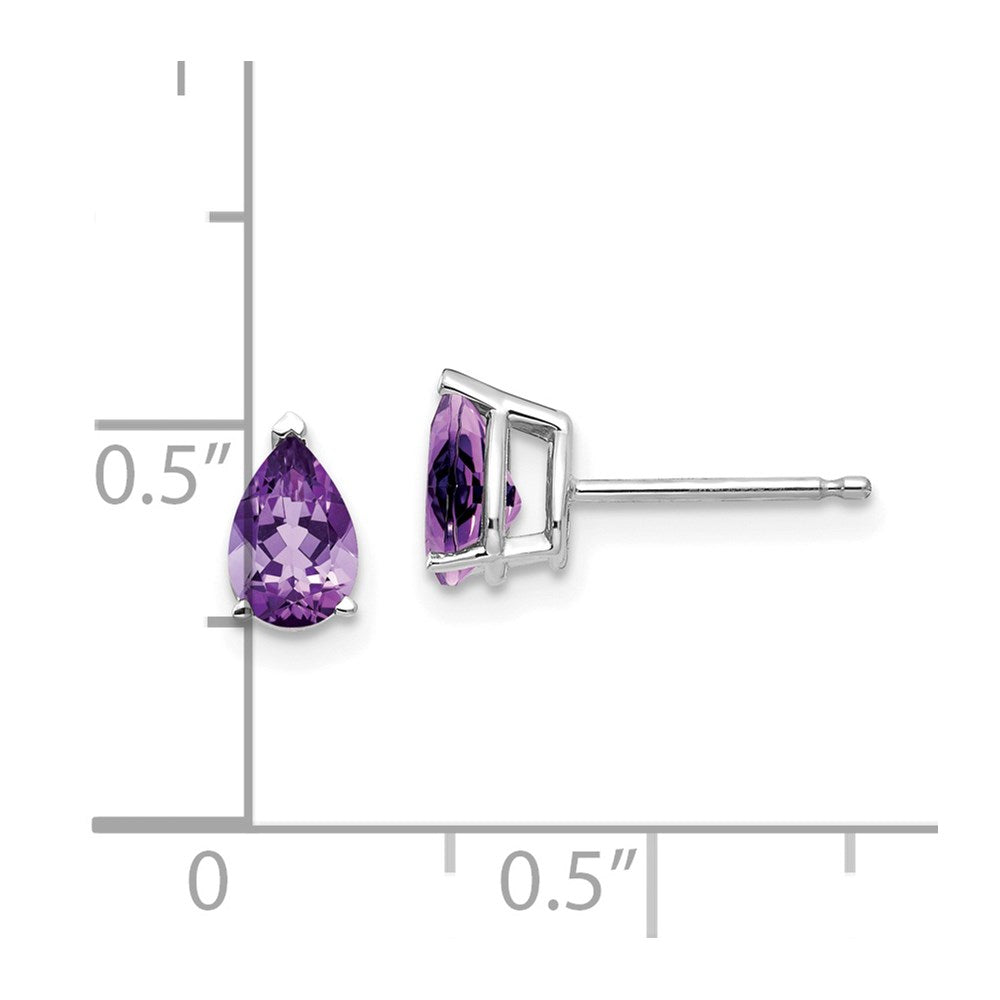 14k White Gold 6x4mm Pear Amethyst Earrings