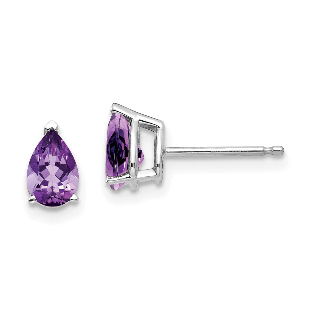 14k White Gold 6x4mm Pear Amethyst Earrings